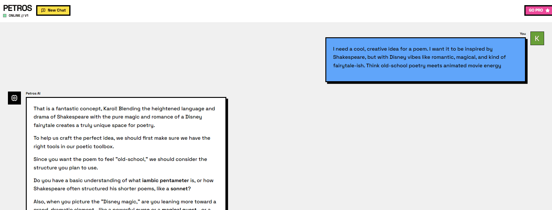 Petros Chat Interface - AI conversation for learning